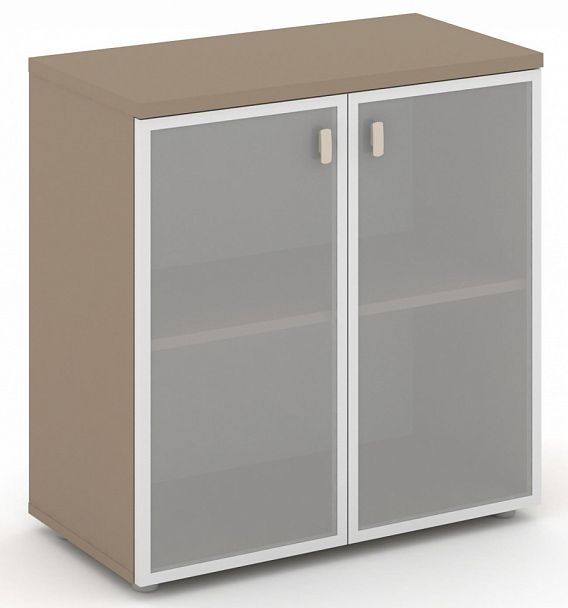 Шкаф низкий широкий (2 низких фасада стекло Лакобель IVORY / UMBRA в раме) "ESTETICA" ES.ST-3.2R Латте - Вид 1