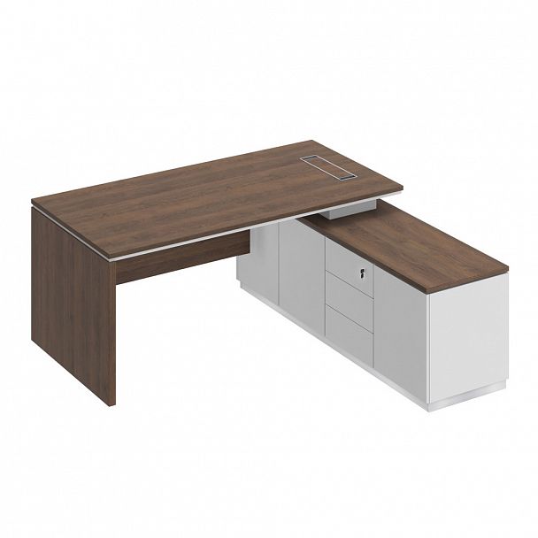 Стол руководителя (опора ДСП) на опорной тумбе (левый/правый) "City" СИ 107 дуб гладстоун/белый премиум/белый премиум - Вид 1