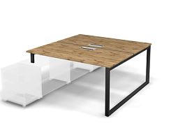 MATRIX 121В302-O Стол прямой, опора на тумбу, пров. Merida (O-опоры) 1580х1590х775 Дуб Крафт/Темно-с - Фото предпросмотра