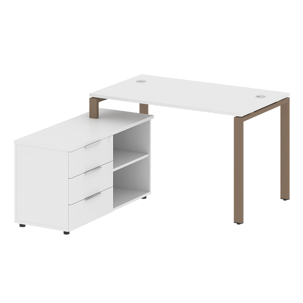 Metal System Р. ст. с тумбой на П-образном м/к БП.РС-СТС-2.2 (L) Белый/Мокко металл 1300*1520*750 - Вид 1