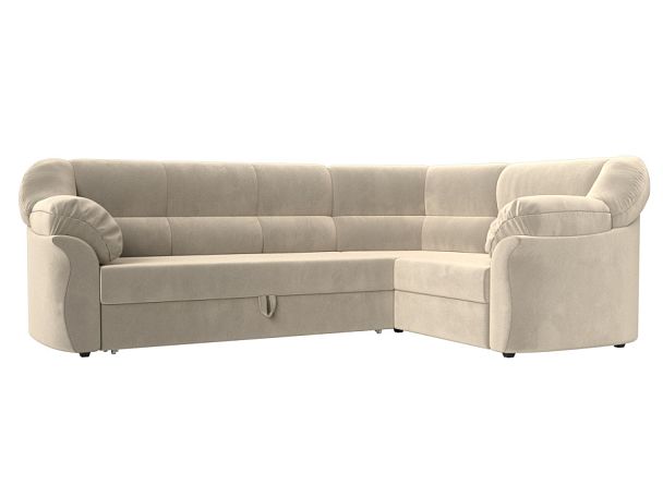 Диван угловой Карнелла правый (полностью микровельвет бежевый) - Вид 1
