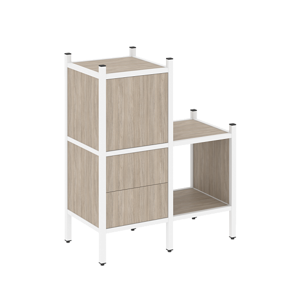 Loft Прямой стеллаж наборный VR.L-11 Дуб аттик/Белый металл 862*446*1047 - Вид 1