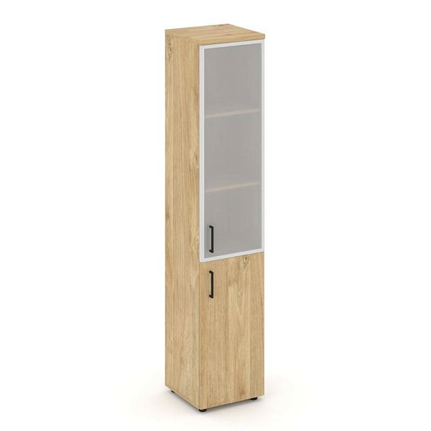 Стайл Проджект Шкаф высокий узкий SN.STU.E-103(R) Тиквуд Светлый/Сатин/Черный Ручки 400*400*1982 - Вид 1