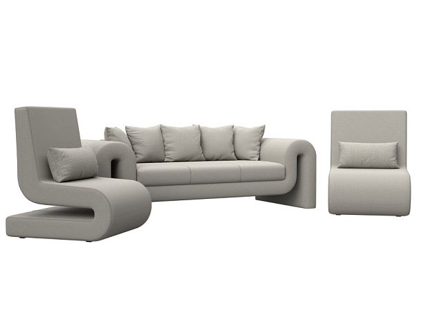 Набор Волна-1 (диван, 2 кресла) Рогожка бежевый - Вид 1