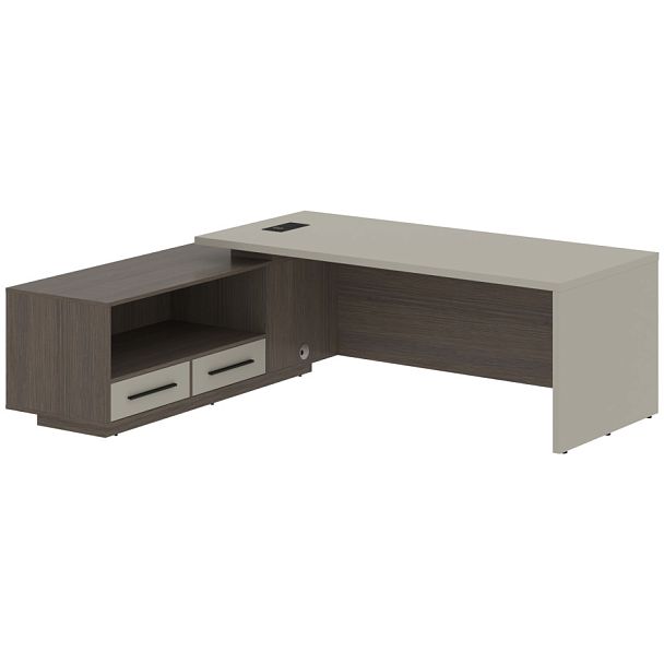 Стол руководителя с тумбой VCT 2319(L) Аметист/Черный матовый/Дуб Сильвер 2300х1900х750 VELION - Вид 1