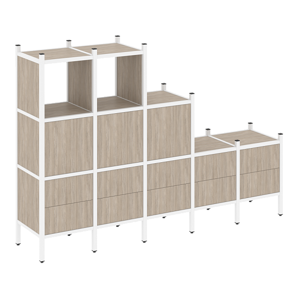 Loft Прямой стеллаж наборный VR.L-19 Дуб аттик/Белый металл 2110*446*1458 - Вид 1