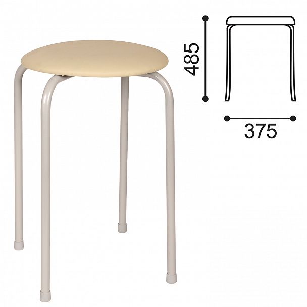 Табурет РС01-Т011В, серебристый каркас, кожзам бежевый, РС01-Т011В-506- - Вид 2