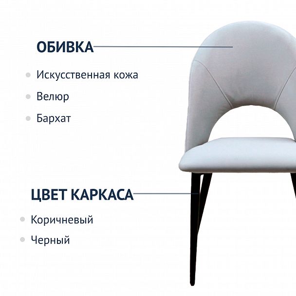 Стул Игнис, ножки черные, велюр серый - Вид 6