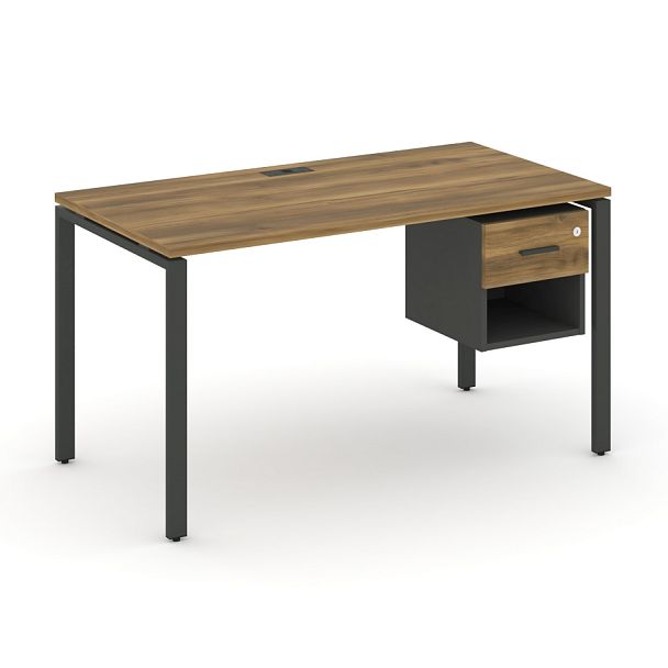 Concept Стол рабочий с подвесной тумбой 1 открытой нишей и одним ящ. CN.SP-117 W Сандал Янтарный/Антрацит/Металл Антрацит 980*720*750 - Вид 1