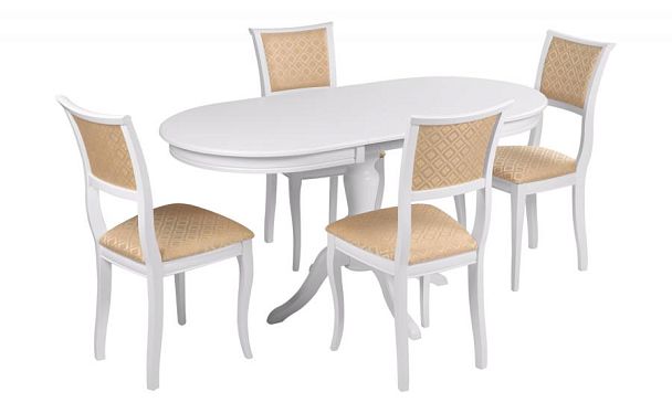 Обеденная группа стол Анфея 110(150)х75х76 Белый и 4 стула Камир Белый/Бежевый жаккард - Вид 1