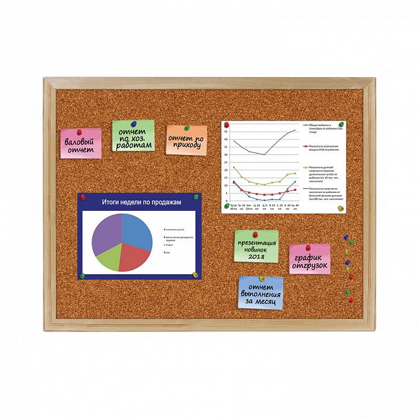 Доска пробковая для объявлений 45х60 см, деревянная рамка, ГАРАНТИЯ 10 лет, РОССИЯ, BRAUBERG, 236859 - Вид 4