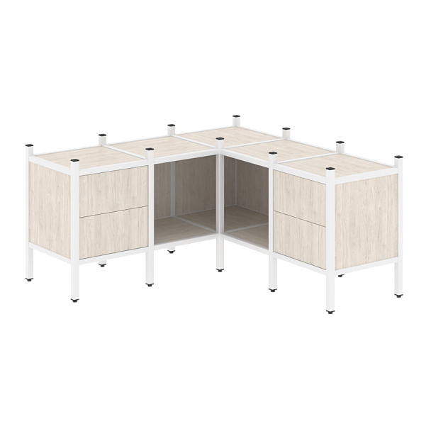 Loft Угловой внутренний стеллаж наборный VR.L-27 Денвер светлый/Белый металл 1278*1278*636 - Вид 1