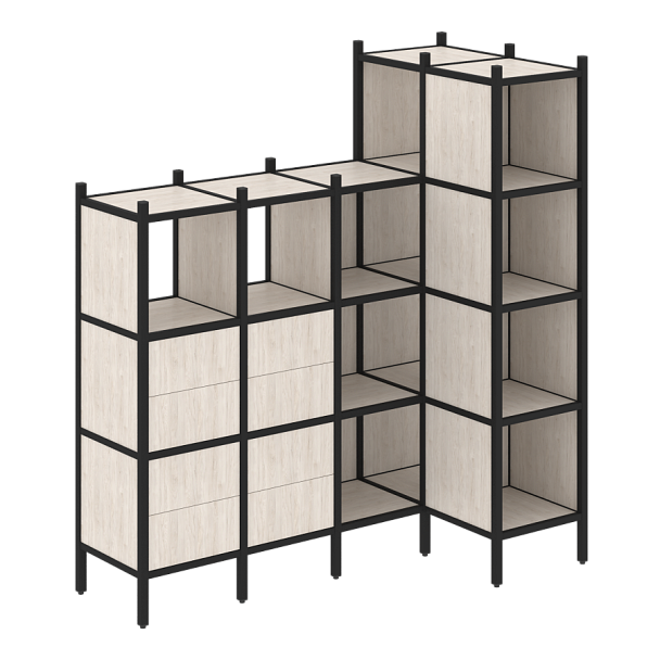 Loft Угловой внутренний стеллаж наборный VR.L-47 Денвер светлый/Чёрный металл 1694*862*1869 - Вид 1