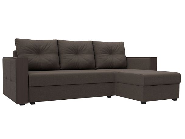 Диван угловой Валенсия Лайт правый угол Рогожка коричневый - Вид 1