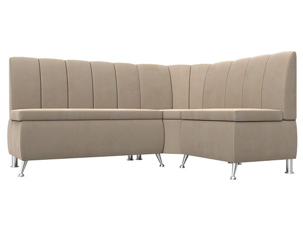 Кухонный угловой диван Кантри правый (полностью велюр бежевый) - Вид 1