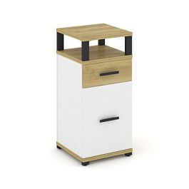 Concept Тумба опорная/приставная 1 ящ.+1 распаш. фасад с надставкой CN.TUO-006 W Дуб Винченцо/Белый Бриллиант/Металл Черный 420*420*917 - Фото предпросмотра