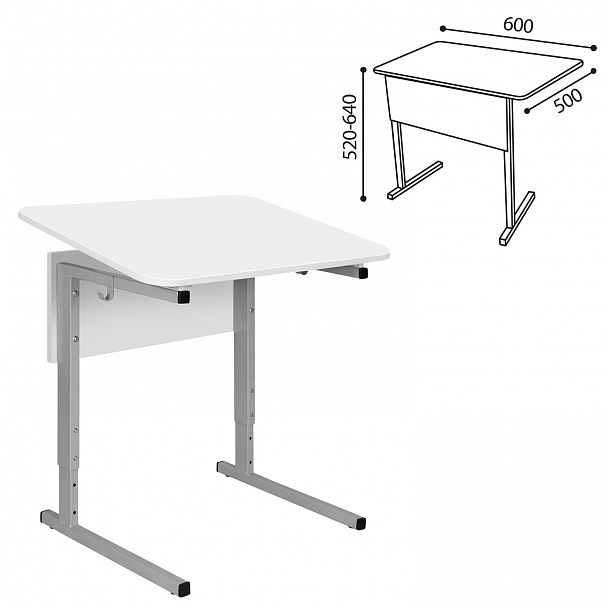 Стол-парта СУТ.54-01, одноместный, регулируемый угол, серый каркас, ЛДСП белая, гр.2-4 - Вид 6