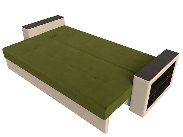 Диван прямой Дубай Лайт полки справа (основа микровельвет зеленый, компаньон экокожа бежевая) - Вид 8