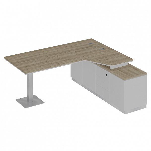 Стол руководителя эргономичный на опорной тумбе правый "City" СИ 116 дуб гладстоун светлый/белый премиум/белый премиум - Вид 1