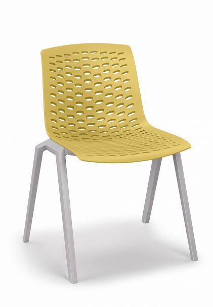 Стул LUX (4 ножки) каркас белый RAL 9003, желтый, стопируемый - Вид 1