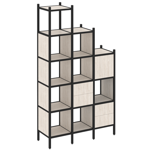 Loft Прямой стеллаж наборный VR.L-21 Денвер светлый/Чёрный металл 1278*446*2280 - Вид 1