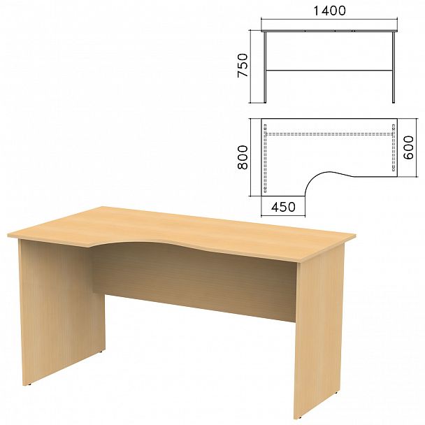 Стол письменный эргономичный "Канц", 1400х800х750 мм, левый, цвет бук невский, СК36.10 - Вид 2