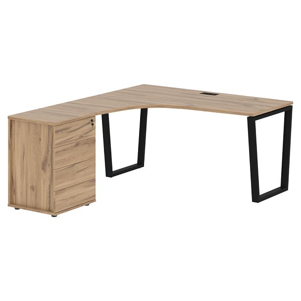 Стол эргономичный с тумбой EVCET 1518(L) Дуб Денвер светлый/Черный 1560х1880х750 EDIS - Вид 1