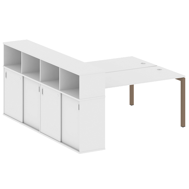 Metal System Quattro Р. ст. с шкафом-купе на П-образном м/к 50БП.РС-СШК-4.4 Т Белый/Мокко металл 2010*2332*1098 - Вид 1