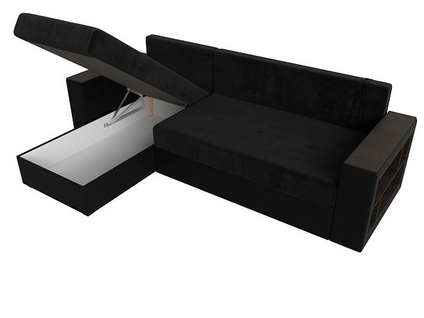 Диван угловой Дубай Лайт угол левый (основа велюр черный, компаньон экокожа черная) - Вид 7