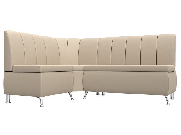 Кухонный угловой диван Кантри левый (полностью экокожа бежевая) - Вид 1