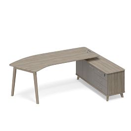 Стол руководителя эргономичный на тумбе правый (тип 5) WOOD Time wood ТМ В2 128 ВЛ ВЛ ВЛ вяз либерти (корпус, столешница, топ) / мокко премиум (фасад) - Фото предпросмотра