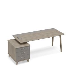 Стол на опорной тумбе малой левый (тип 1) WOOD Time wood ТМ В2 107 МП ВЛ/МП ВЛ вяз либерти (корпус, столешница, топ) / мокко премиум (фасад) - Фото предпросмотра