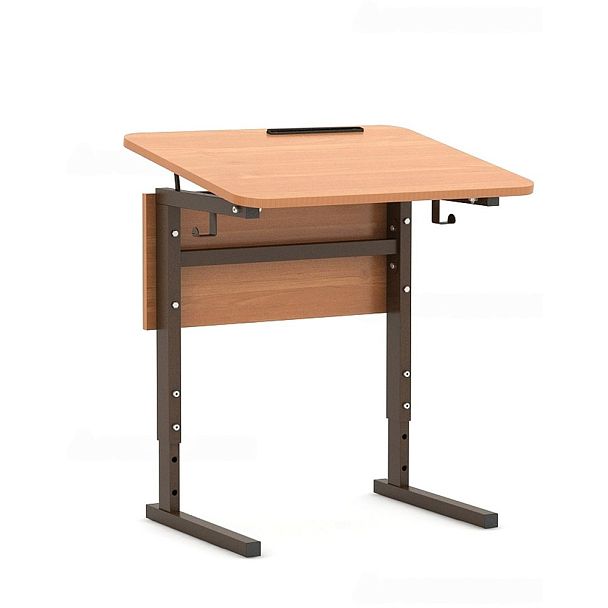 Стол ученический 115Рп, 1-местный, регулир. высота и наклон столешницы 0-10° на прямоугольной трубе (м/к Коричневый, Серый, Черный), гр.2-4 - Вид 3
