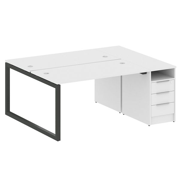 Metal System Quattro Р. ст. с тумбой на О-образном м/к 50БО.РС-СТП-2.3 Белый/Антрацит металл 1812*1475*750 - Вид 1