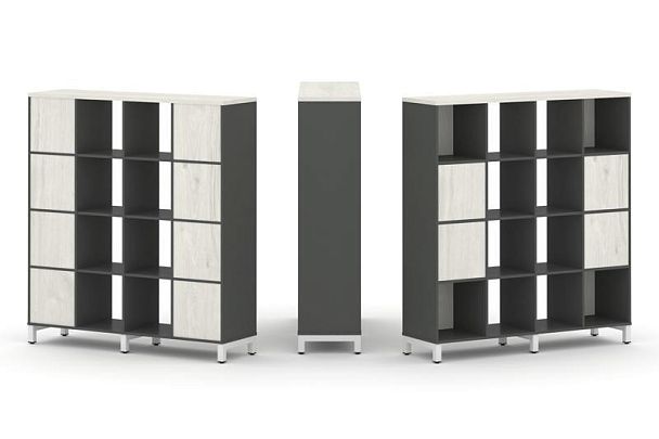 Стайл Проджект Набор стеллажа 1 сторон., 4 яр. SN.NS-441 Антрацит/Дуб Наварра/Металл Белый 1488*400* - Вид 1