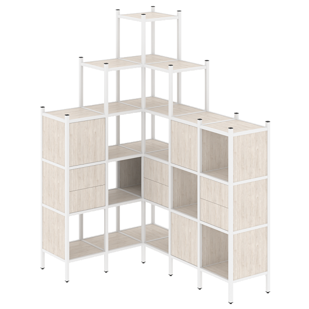 Loft Угловой внутренний стеллаж наборный VR.L-43 Денвер светлый/Белый металл 1278*1694*2280 - Вид 1