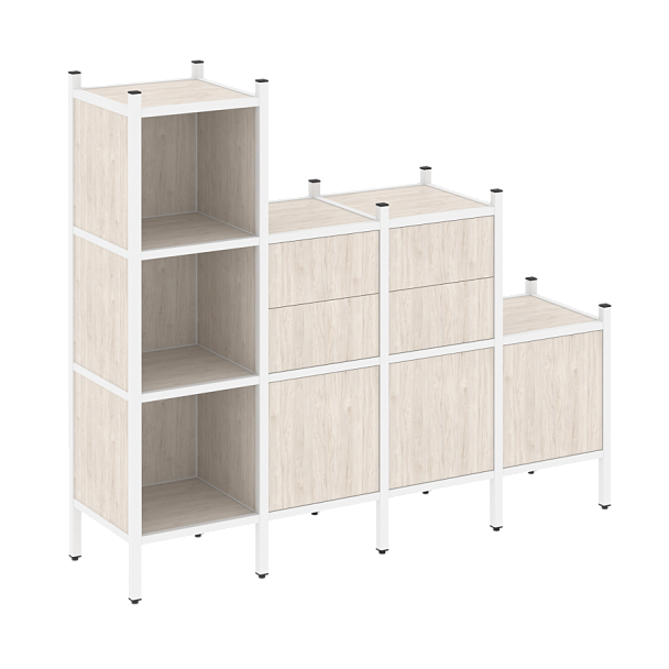 Loft Прямой стеллаж наборный VR.L-17 Денвер светлый/Белый металл 1278*446*1458 - Вид 1