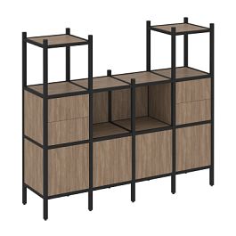 Loft Прямой стеллаж наборный VR.L-14 Дуб аризона/Чёрный металл 1694*446*1458 - Фото предпросмотра