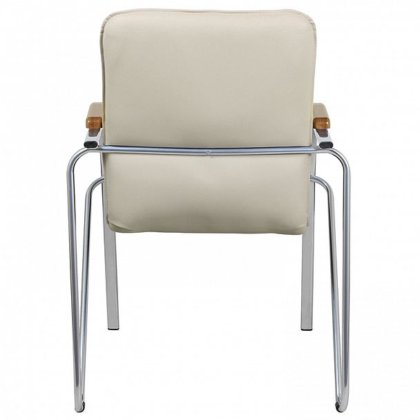 Кресло для приемных и переговорных "Samba", деревянные накладки, хромированный каркас, кожзам бежевый - Вид 5