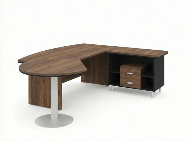 BRL RB072-235x200R Стол рук-ля R угловой с брифингом и тумбой 2 ящика 2350х2000х760 Венге/Черный - Вид 1