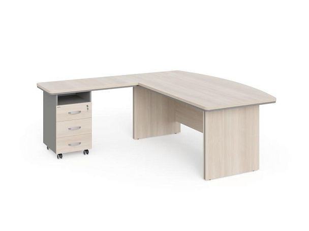 БЕРЛИН / BERLIN Стол руководителя угловой L с тумбой 3 ящика 2000х2000х760 Акация/Серый - Вид 1