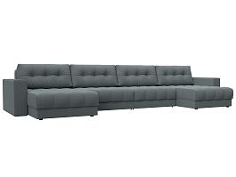 Диван П-образный с декором Лига-049 НПБ Лонг Рогожка серый - Фото предпросмотра