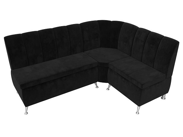 Кухонный угловой диван Кантри правый (полностью велюр черный) - Вид 5