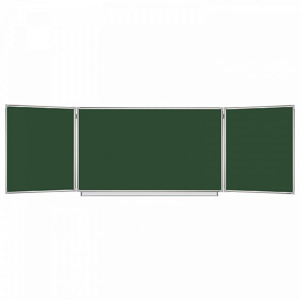 Доска для мела магнитная 3-х элементная 100х150/300 см, 5 рабочих поверхностей, зеленая, STAFF, 238009 - Вид 1