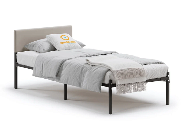 Кровать металлическая Лофт КОМПАКТ с мягкой спинкой 800*2000, цвет кровати черный, мягкая спинка светлая - Вид 1