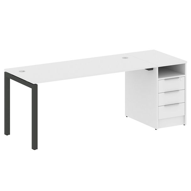 Metal System Quattro Р. ст. с тумбой на П-образном м/к 50БП.РС-СТП-1.4 Белый/Антрацит металл 2012*720*750 - Вид 1