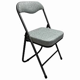 Стул складной для дома и офиса РС04К комфорт, черный каркас, рогожка светло-серая - Фото предпросмотра