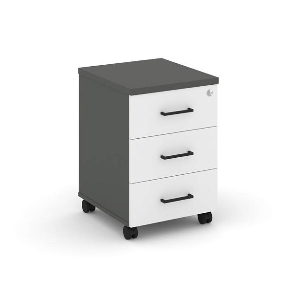 Стайл Проджект Тумба мобильная 3 ящ. Стандартные колеса SN.TM-002 Антрацит/Антрацит/Белый/Черный Руч - Вид 1
