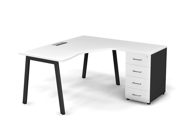 MATRIX 121S155-A Стол эгоном-й с тумбой R, пров-ик Merida (А-опоры) 1580х1580х775 Белый/Темно-серый - Вид 1