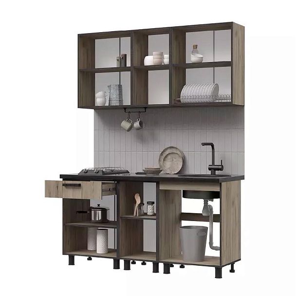 Кухня Эдинбург 1.6 Фасад ЖЕЛЕЗНЫЙ КАМЕНЬ/Корпус ДУБ КРАФТ СЕРЫЙ - Вид 2